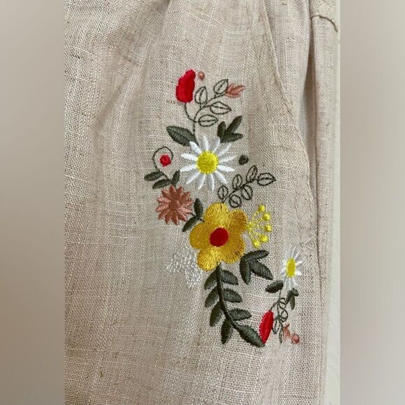 Summer beige trousers with floral embroidery size S - Picture 3 of 12